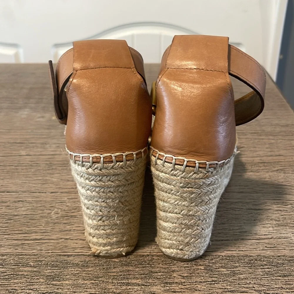 Paige Victoria Ankle Strap‎ Leather Wedge Embroidered Sandals Size 7
